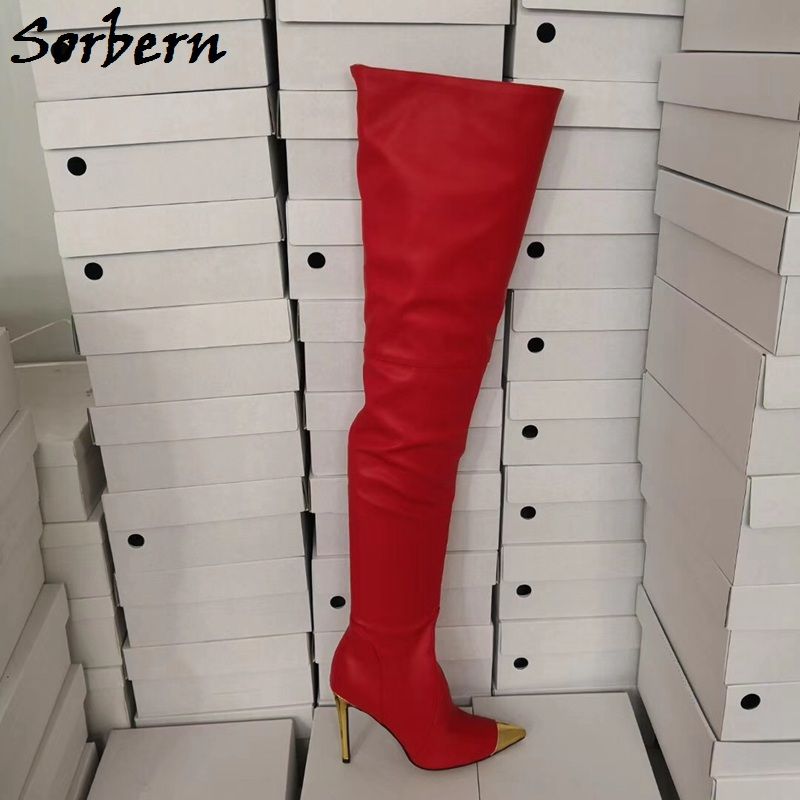 red thigh high boots uk