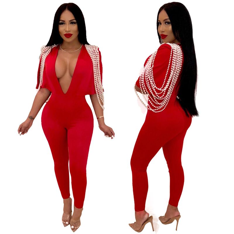red full body jumpsuit