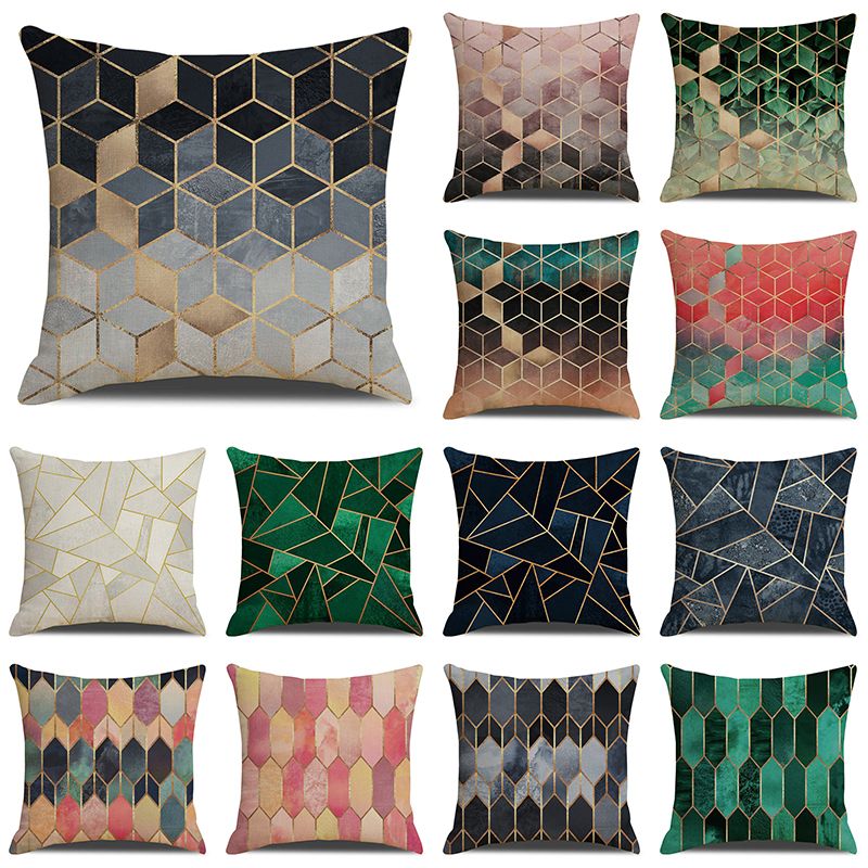 Printed Colourful Geometry Linen Pillowcase Cushion Cover Seat 45