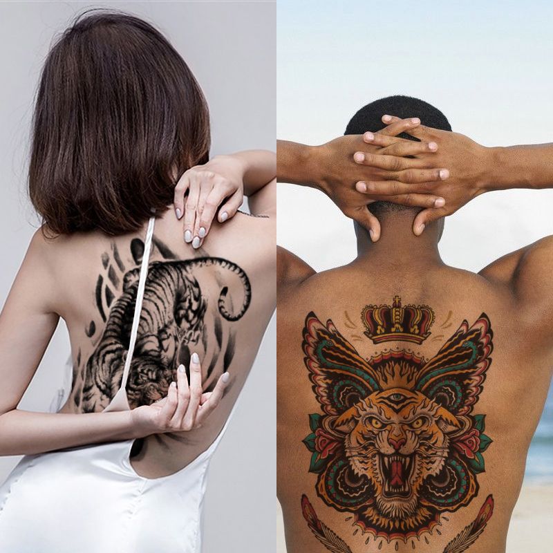 Cool Tiger Large Waterproof Temporary Tattoo Sticker for Woman Man Full Back Body Art Design Big Size Feather Butterfly Crown Flower Tattoos Cool Tiger Large Waterproof Temporary Tattoo Sticker for Woman Man Full Back Body Art Design Big Size Feather Butterfly Crown Flower Tattoos
