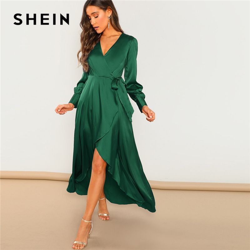SHEIN Green Solid Surplice Wrap Knot High Waist Belted Maxi Plain V Neck  Dress Women Casual Summer Modern Lady Elegant Dress From Qingshuixuan,  $96.49 | DHgate.Com