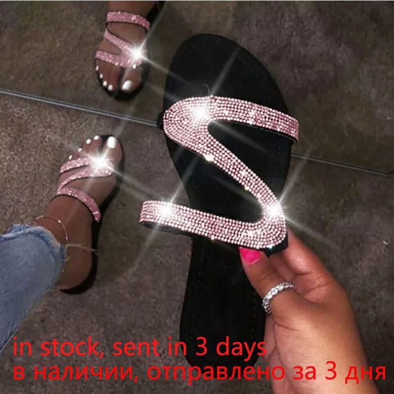 rhinestone flat sandals women's shoes