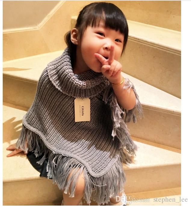 De Australië Gemaakt van Hoge kwaliteit 2017 nieuwe baby meisjes kwast poncho cape herfst winter  schattig meisje effen kleur gebreide poncho uitloper Koreaanse stijl  kinderen sjaal