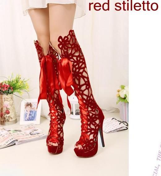 red knee high gladiator sandals