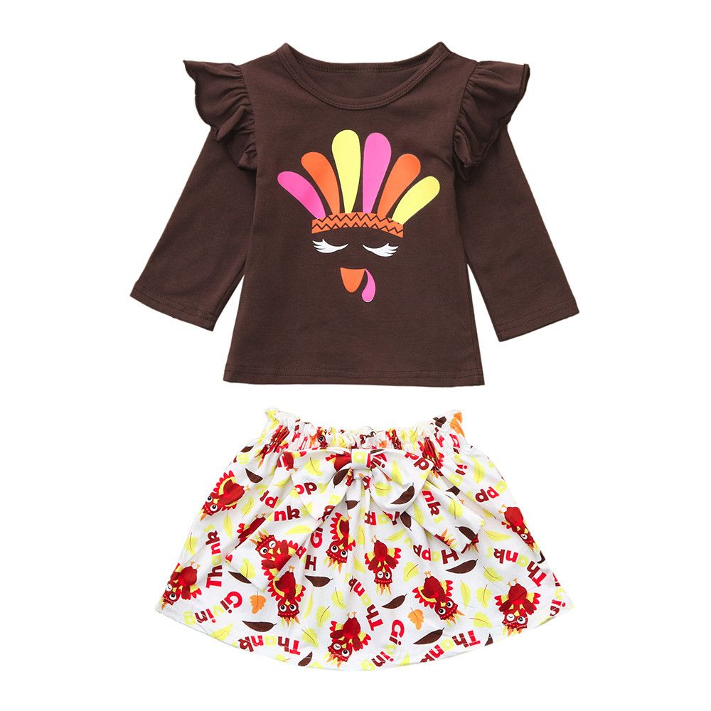 tops calças Conjunto De Roupas Criança Pequena Bebê Menina Roupas De Ação De Graças Turquia T-shirt