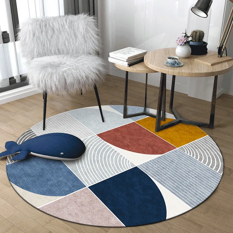 Geometric Baby Round Carpet For Children Bedroom Rug Computer Chair Floor Mat