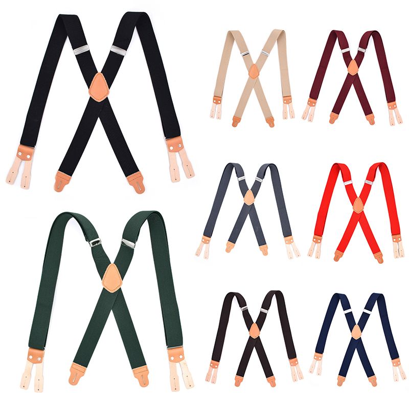 Heavy Duty Elastic Leather Button Braces Mens Trouser Belt Suspender Adjustable