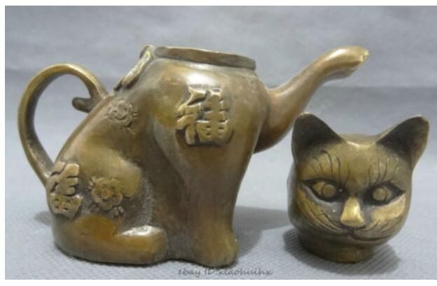 Acheter Pas Cher Artisanat Hommes Folk Chinois En Laiton Cuivre Fu Zi Fleur Zhaocai Cat Tete De Chat Statue Pot A Theiere Paire En Gros Cuivre Decoration Vraie Laiton Du 25 84