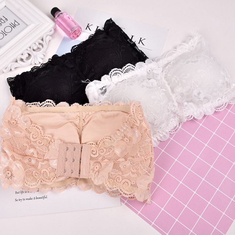 Ladies Strapless Bra Padded Boob Womens Cami Tops Lace Tube Bandeau Stretch