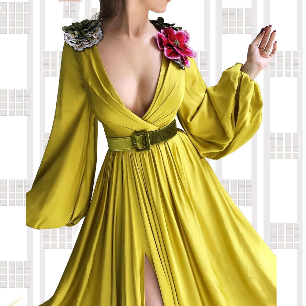 Jovani 2585 | yellow chiffon empire waist pleated prom dress