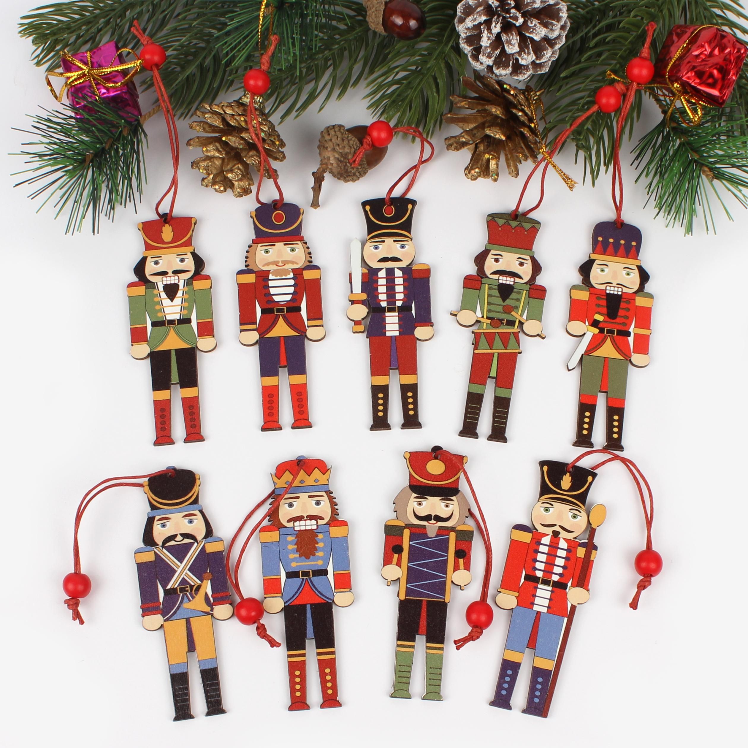 Juego de 5 adornos de cascanueces decoración para niños y amigos de madera pintada a mano 12 cm Greatideal figuras colgantes de árbol de Navidad