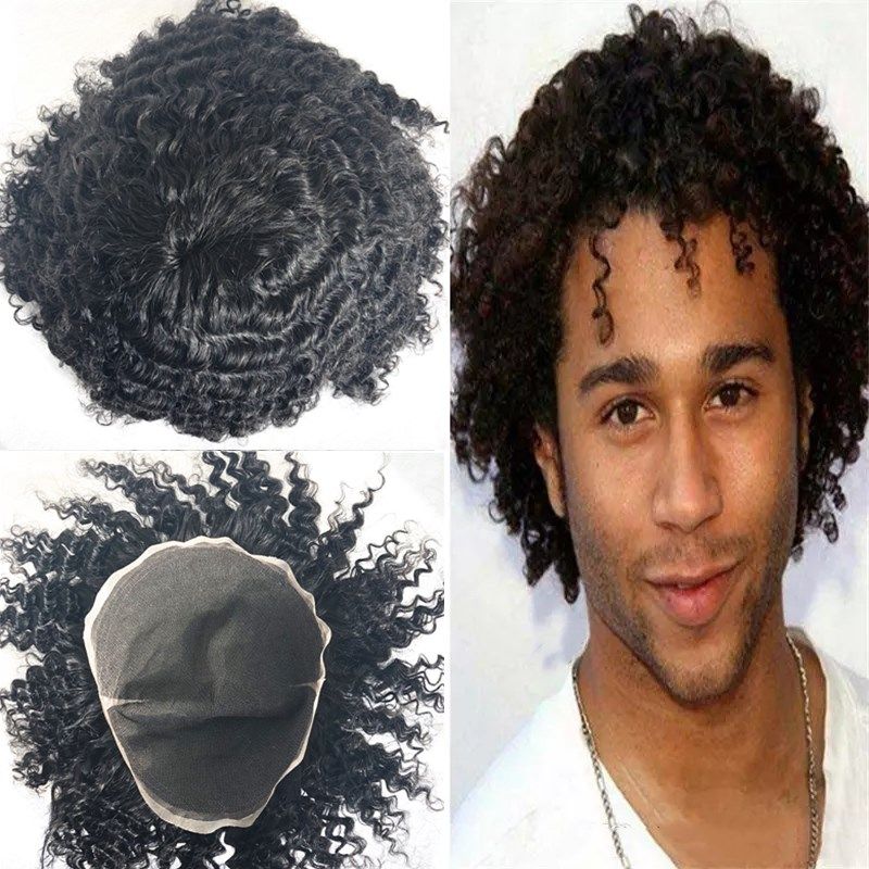 2020 Human Hair Wave Toupee For Men Afro Curly Toupee Full Swiss