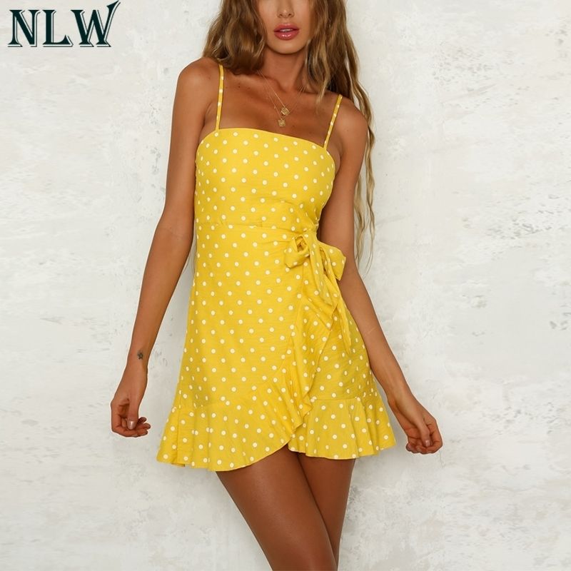 womens yellow wrap dress