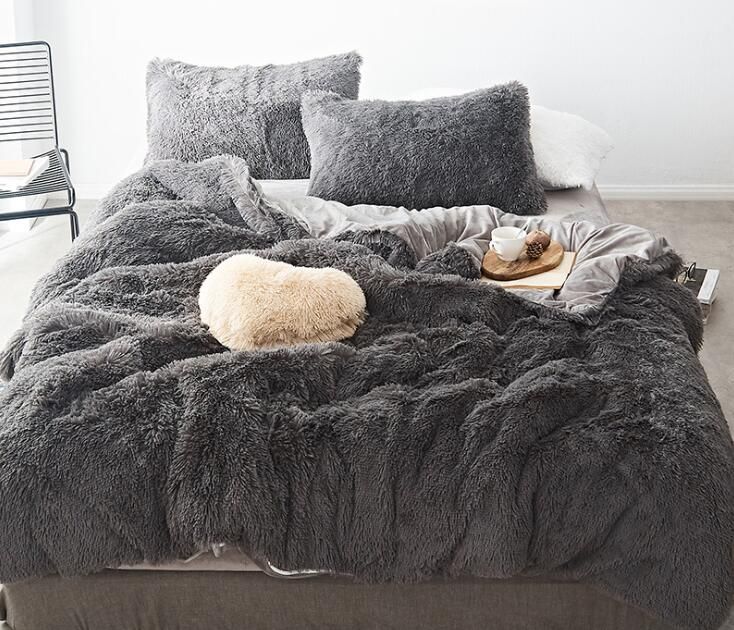 Long Fur Bedding Set Winter Super Soft Warm Duvet Cover Set Soild