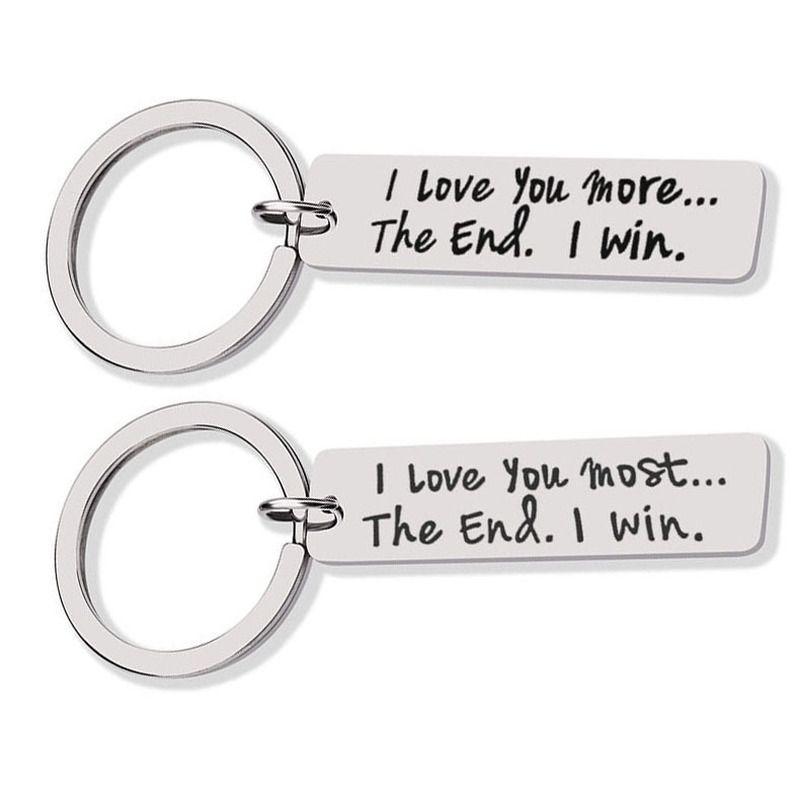 Couple Jewelry Keychain I LOVE YOU MORE THE END I WIN Stainless Steel Keyring