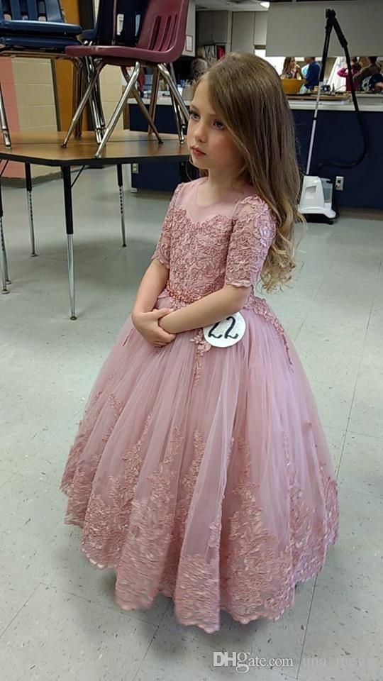 blush pink lace flower girl dress