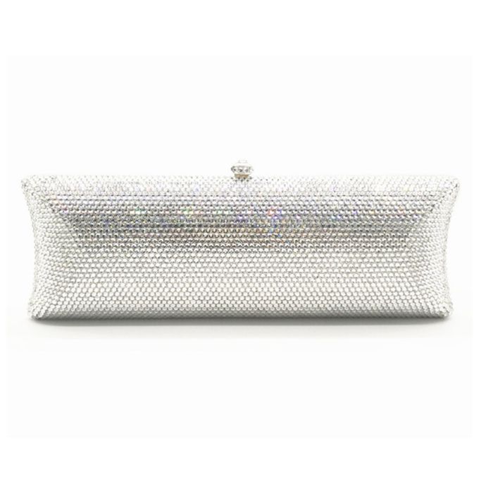 white clutch bag with silver chain