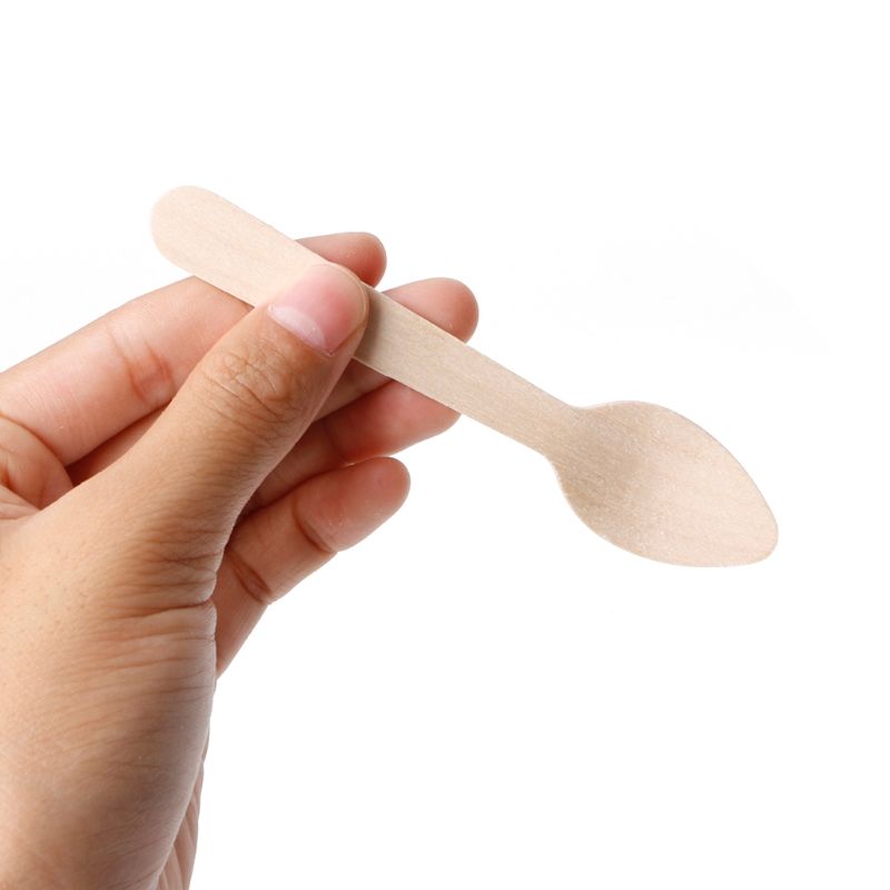 DEBEME 100 Piezas Desechables Cuchara de Madera Mini Fiesta de la Boda de la Cucharada de Helado Cuchara de Madera Occidental Postre Vajilla Accesorios de Cocina