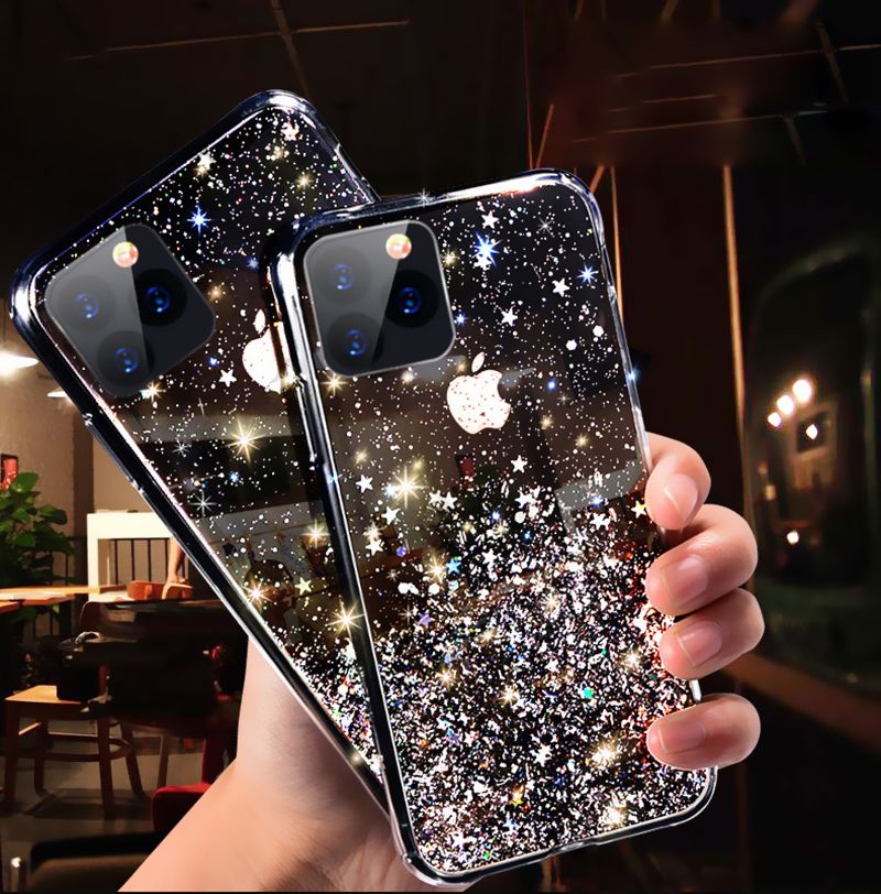 Melhor Qualidade De Venda Por Atacado BRAND Lantejoulas Glitter Limpar  Silicone Macio Telefone Capa Iphone 11 Pro XS Max XR X 8 7 6 Tampa Traseira  6S Além Disso Estrela Bling Luxo