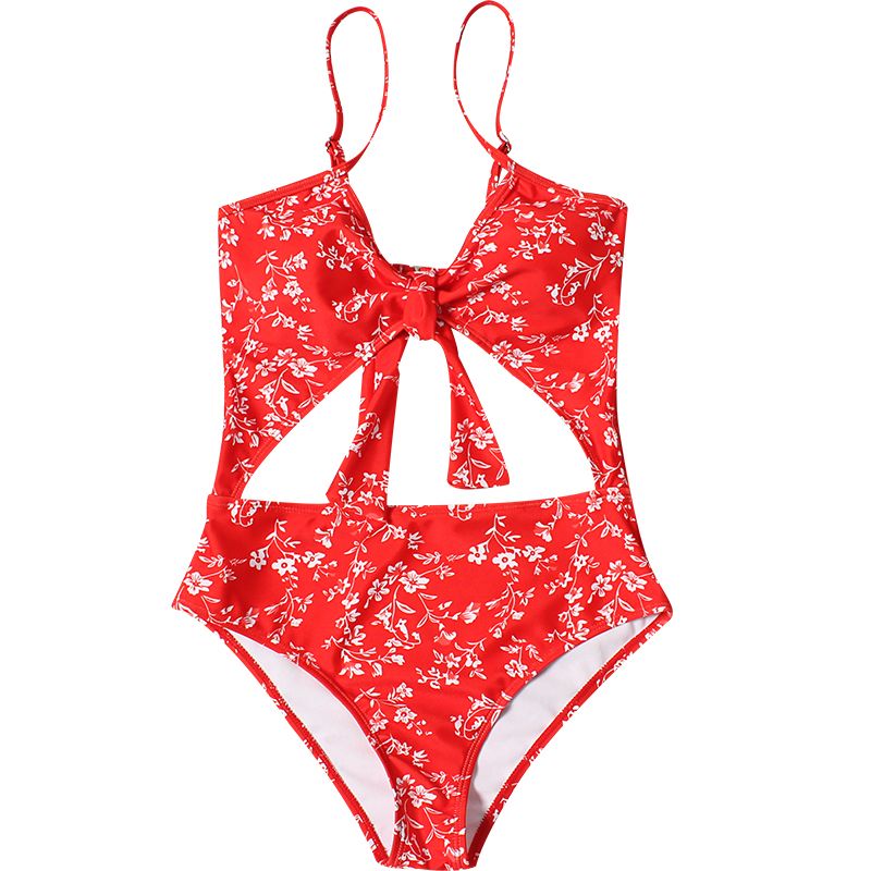 red floral one piece swimsuit