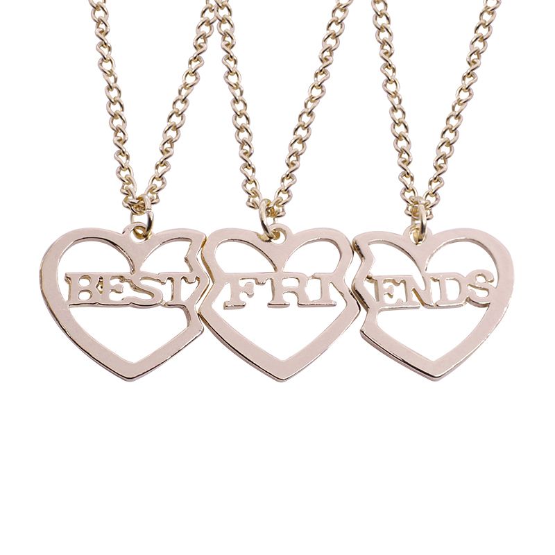 3 Pcs/Set Best Friends Necklace Gold Heart Shaped Pendant ...