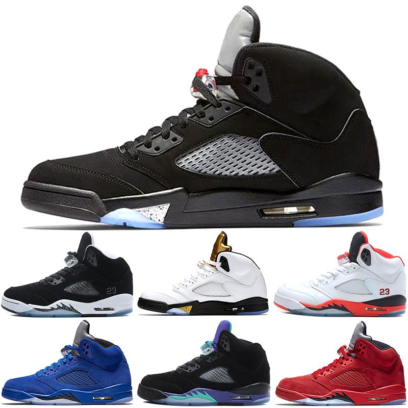 2020 Mens Jordan Basketball Shoes 5 5s Blue Red Suede White Cement