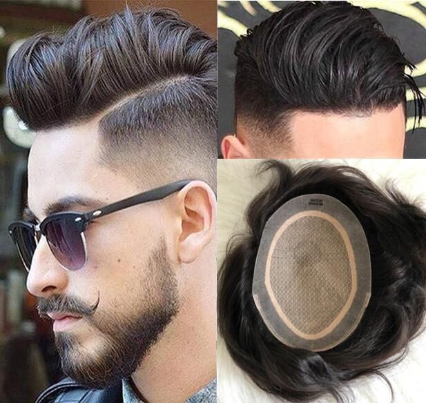 2019 Men S Wig Men Hairpieces Black 1b Silky Straight Full Silk