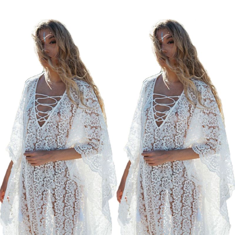 white lace kaftan dress