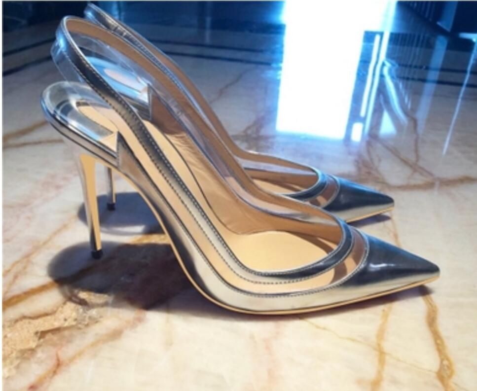silver colour high heels