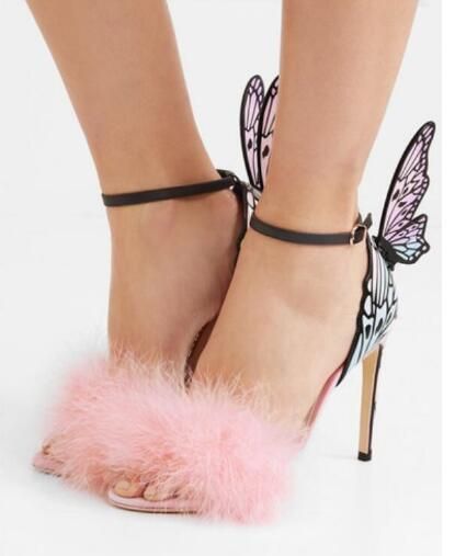 pink fur sandals