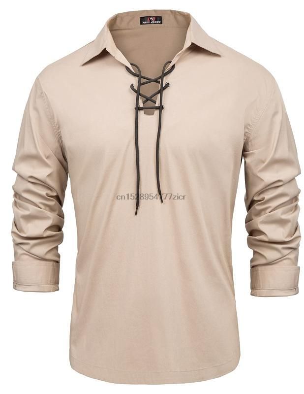 Mens Pirate Renaissance Adult Shirt Lace up Scottish Jacobite Ghillie Tops