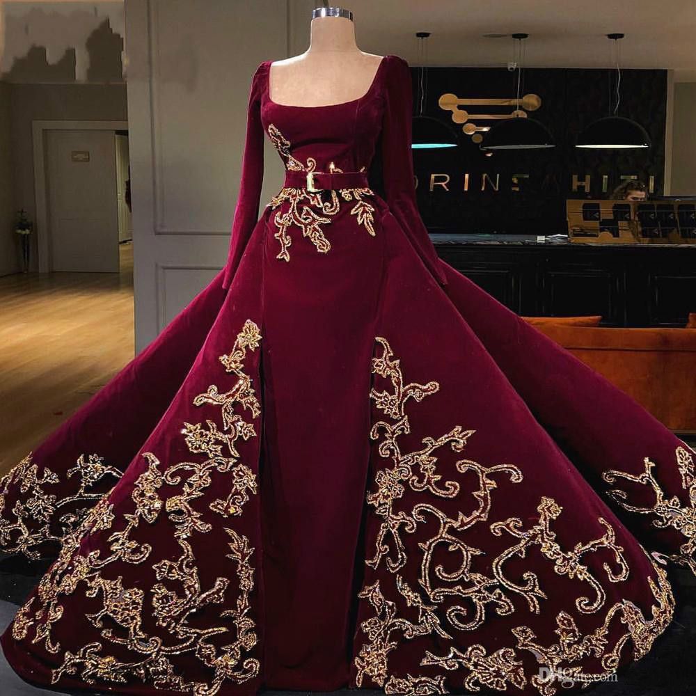 red gown with long train