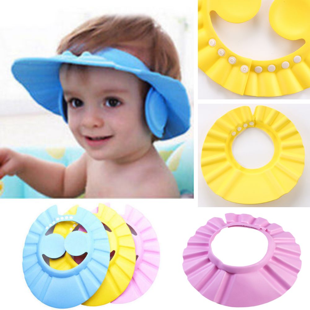Ajustable Bebé Niños Shampoo Baño Gorra Gorro de Ducha Lavado Pelo Protector del oído Impermeable