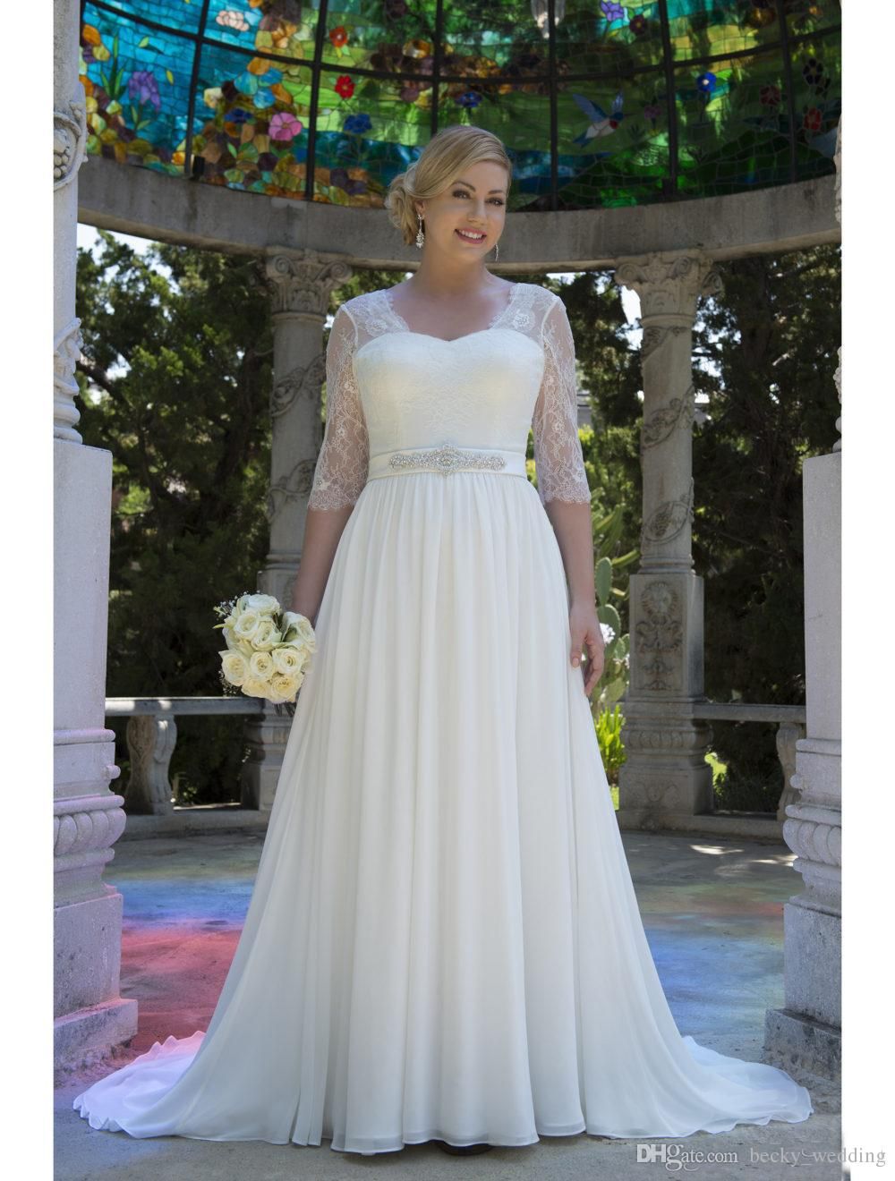 plus size chiffon wedding dresses with sleeves