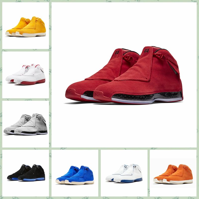 Acheter Pas Cher Nike Air Jordan Original AJ AJ18 Pas Cher Hommes Rétro 18s  Chaussures De Plein Air Orange Jaune Gris Rouge Bleu Daim Noir Aj1s8  Jumpman 18 Airsflights Sneakers Tennis Bottes