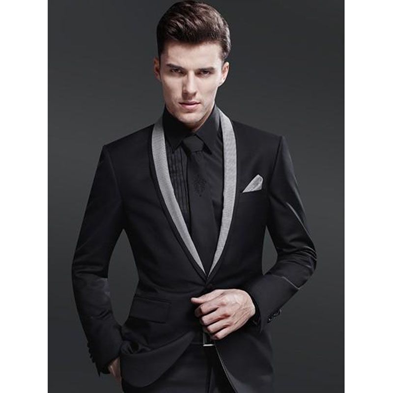Compra Un Botón Novio Traje Para Hombre Esmoquin Negro Hombre Gris Satinado  Mantón De Solapa Groomsman Masculino Hombres Trajes De Boda Chaqueta +  Pantalones Barato | Entrega Rápida Y Calidad | DHgate