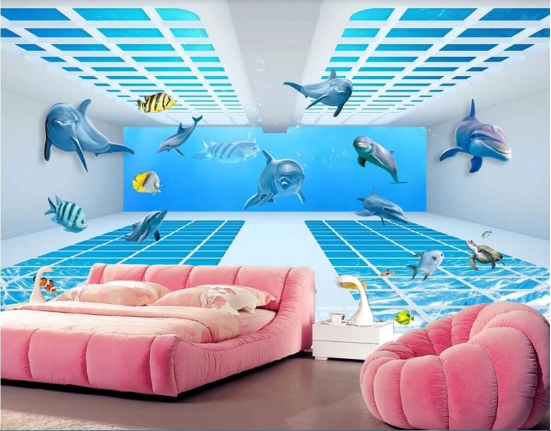 3d Wallpaper Custom Photo Mural Room Dolphin Space Expansion 3d