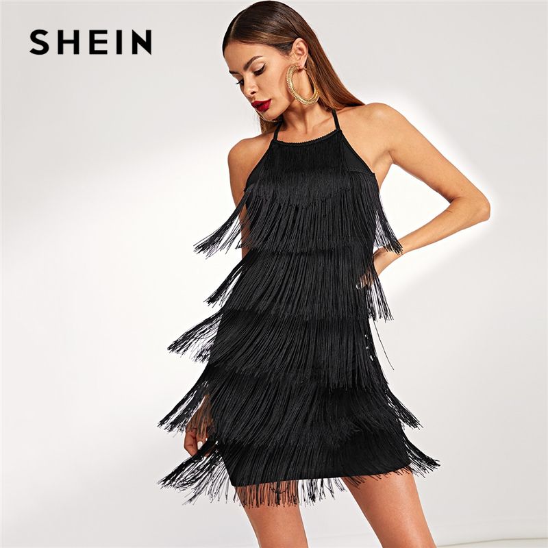 SHEIN Black Layered Fringe Detail 