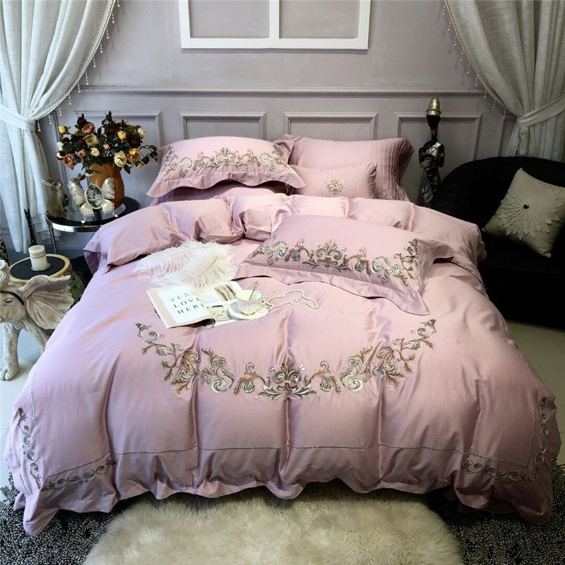 Pink Luxury Royal Embroidery 80s Egyptian Cotton Bedding Sets