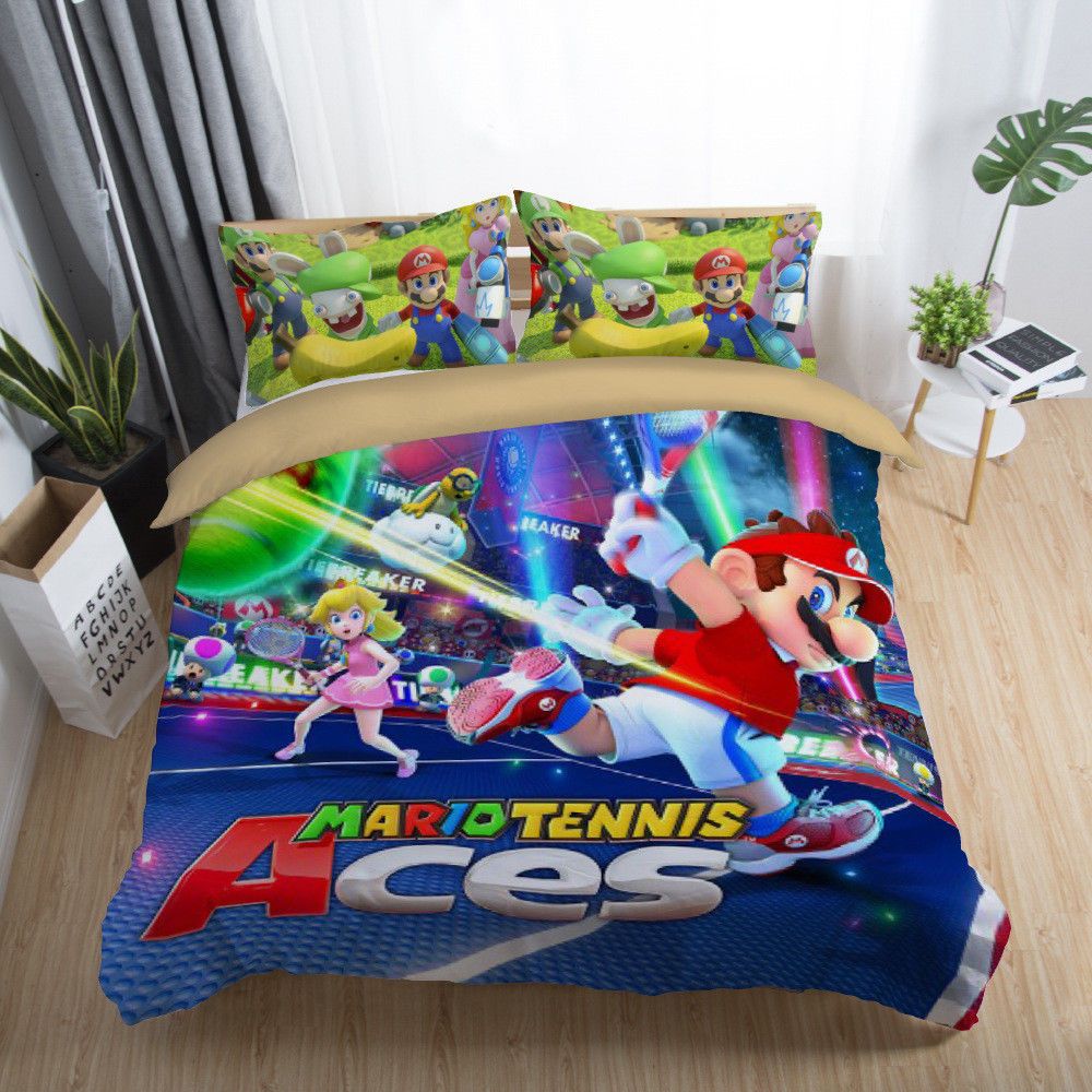 3d Super Mario Tennis Aces Kids Duvet Cover Bedding Set Quilt