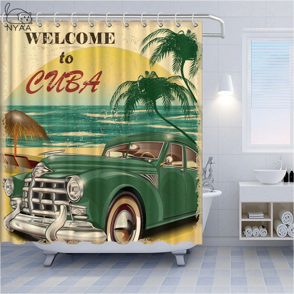 2020 Retro Poster Shower Curtains European And American Cabriolet Bathroom Shower Curtain Hot Air Balloon Beach Vacation Home Decor Bath Curtain From Bestory 16 65 Dhgate Com