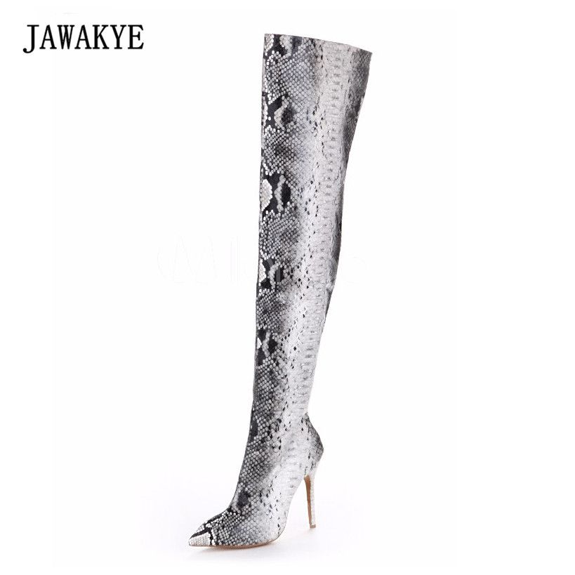 snakeskin knee boots