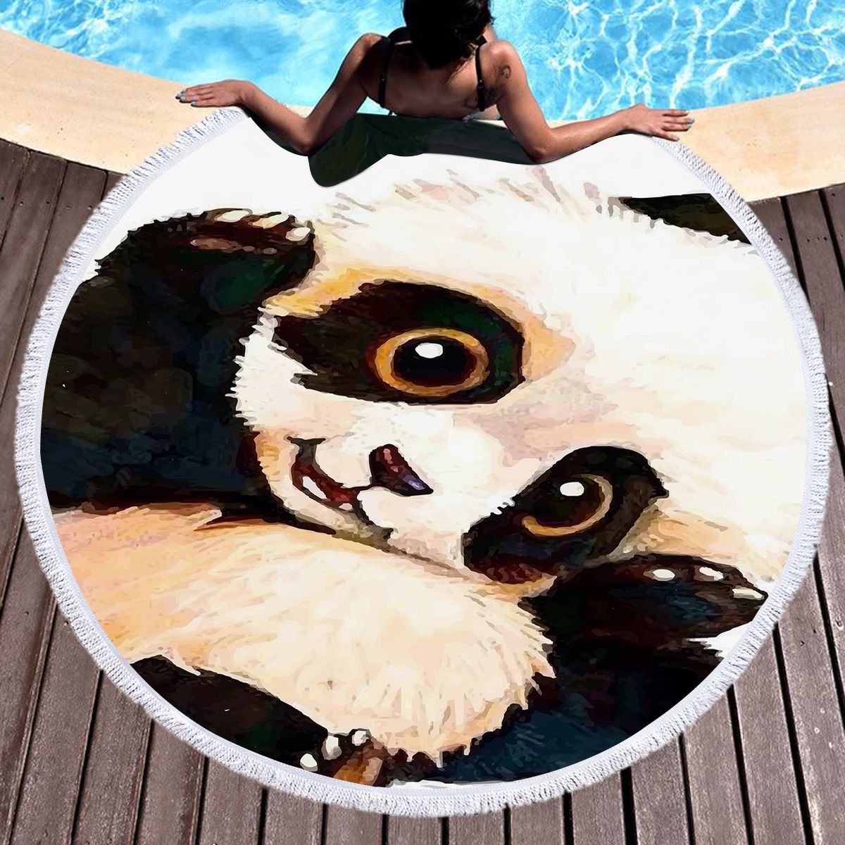 Round Beach Towel Cute Panda Microfiber Printing Large 59 Inch