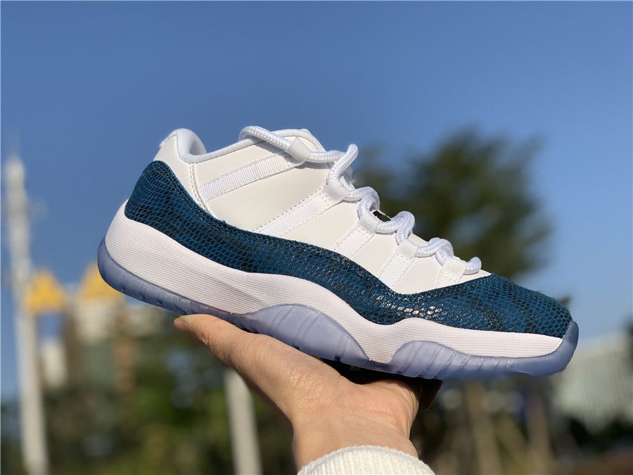 blue and white snakeskin 11s