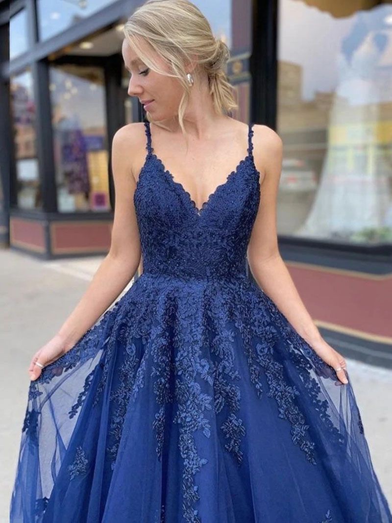 2022 Stylish Royal Blue Lace Prom 