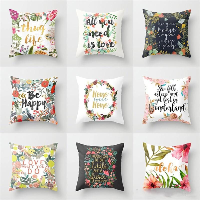 Flowers Garland Decorative Pillow Case Printing Square Peach Skin