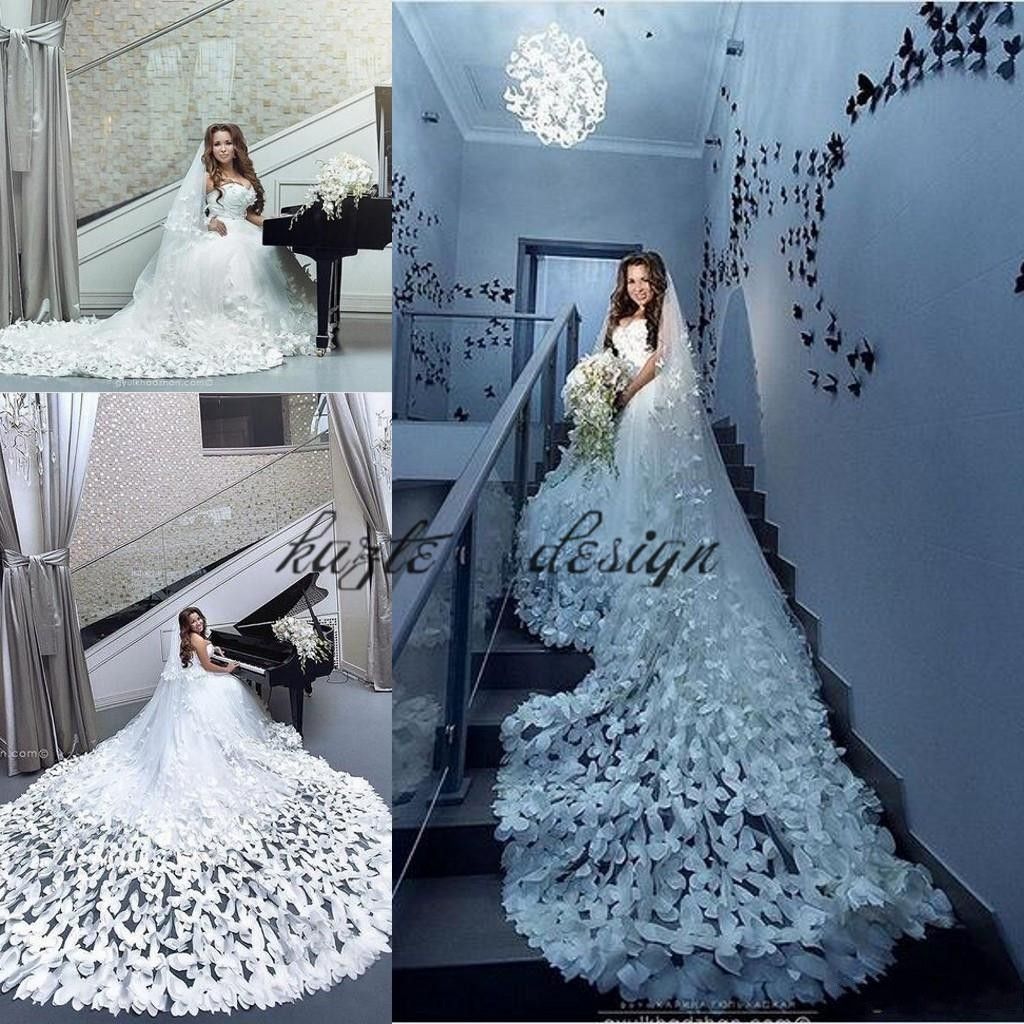 Discount Luxury 3d Floral Butterfly Wedding Dresses 2019 Luxurious