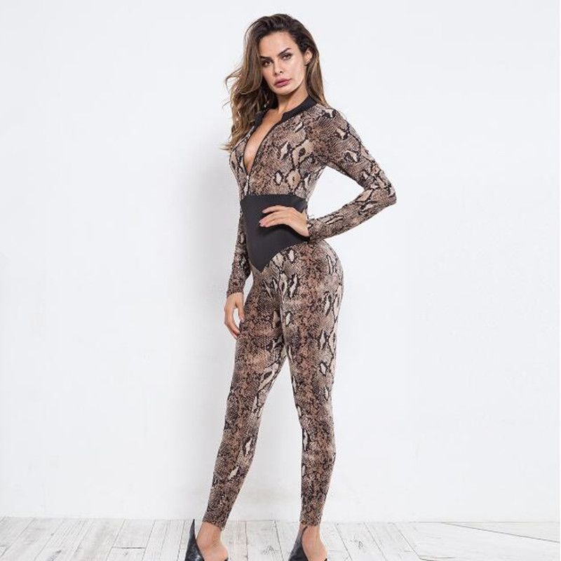 snake print jumpsuit long sleeve