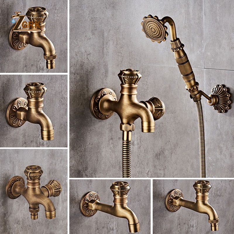 2020 Zgrk Bibcock Faucet Retro Antique Brass Wall Mounted Bathroom