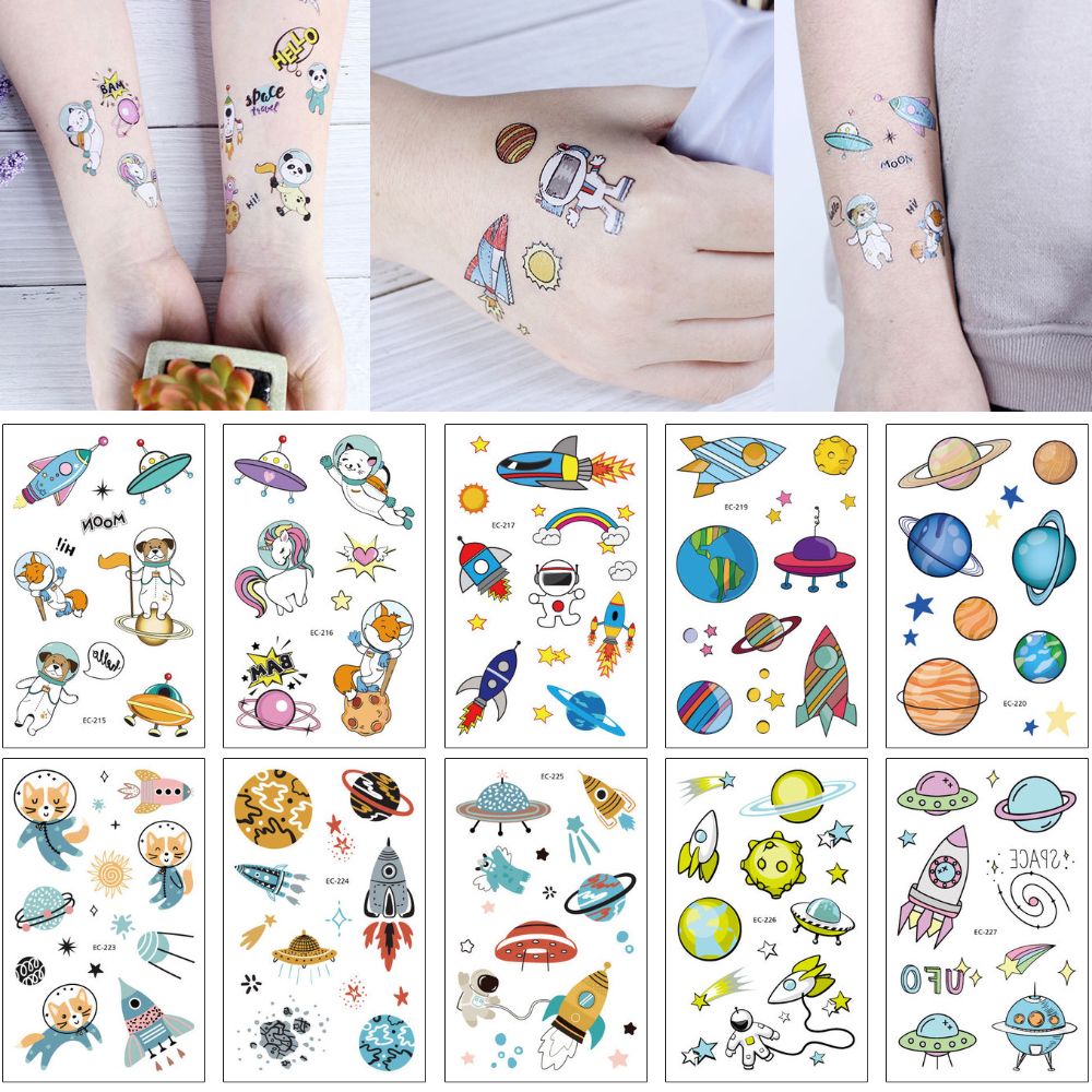 Original Cartoon Universe Space Series Temporary Tattoo Sticker for Kids Cute Cat Unicorn Astronaut Body Makeup Funny Tattoo Hand Arm Design Original Cartoon Universe Space Series Temporary Tattoo Sticker for Kids Cute Cat Unicorn Astronaut Body Makeup Funny Tattoo Hand Arm Design